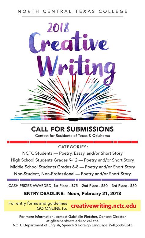To promote an exceptional combination of creative as well as legal thinking a theme is given. NCTC - NCTC Creative Writing contest now accepting entries