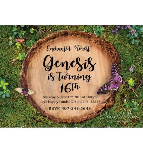 Enchanted Forest Party Birthday Invitation 5 X 7