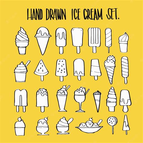 Premium Vector Hand Drawn Ice Cream Collection Set Illustration
