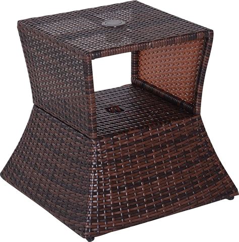 Outsunny Outdoor Patio Rattan Wicker Coffee Table Bistro Side Table W