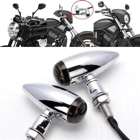 Chrome Black Bullet Metal Led Lens Motorcycle Turn Signal Indicator