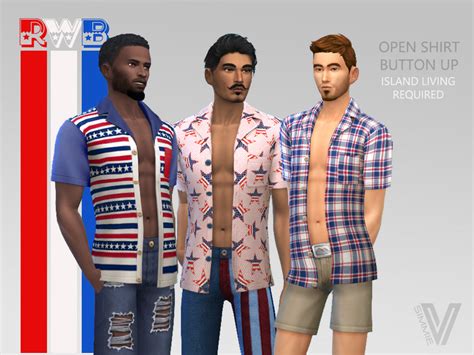 The Sims Resource Red White Blue Open Button Up Shirt V1
