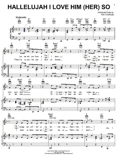 Hallelujah I Love Him Her So Sheet Music Ray Charles Piano Vocal