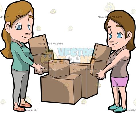 two women carrying boxes carrying boxes cartoon clip art women