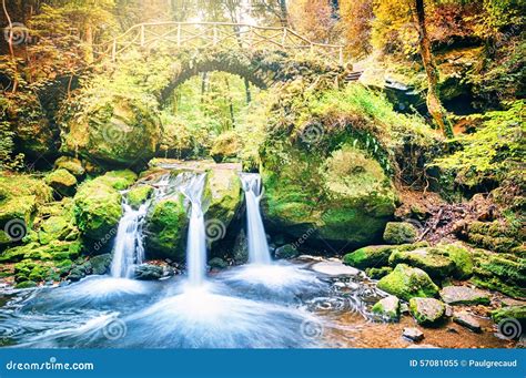 Beautiful Waterfall In Autumn Forest Stock Image Image Of Fresh Park