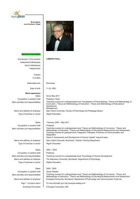 Looking for the best cv format. CV format european Petru Lisievici, English ...