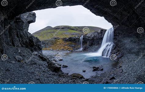 Skutafoss Wild Waterfall In Autumn In Iceland Stock Photo Image Of