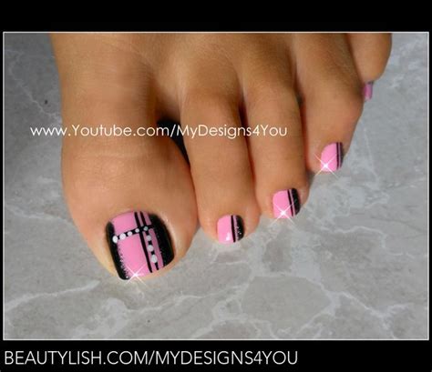 Quick Toenail Design Pink And Black Pedicure Liudmila Zs