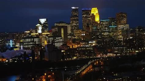 Minneapolis Skyline Aerial At Night Stock Footage Videohive