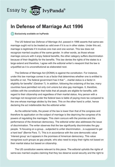 In Defense Of Marriage Act Words Essay Example