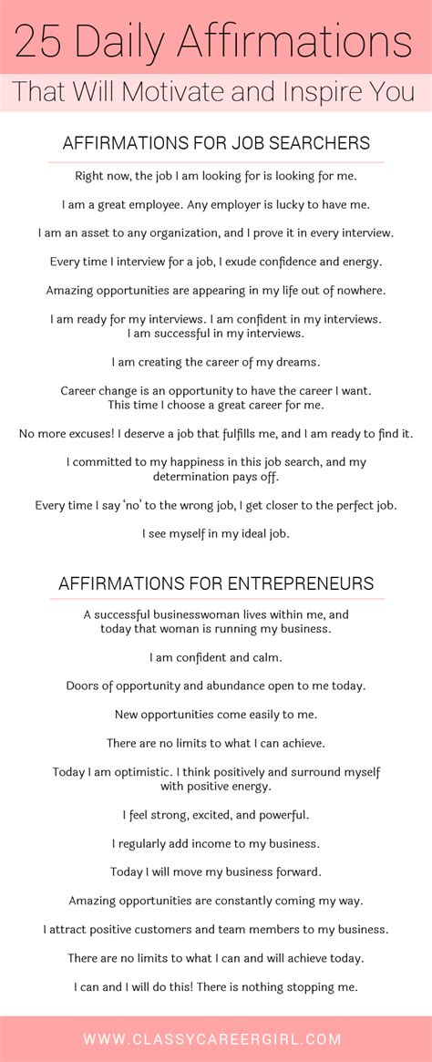Printable List Of Positive Affirmations For The Workplace