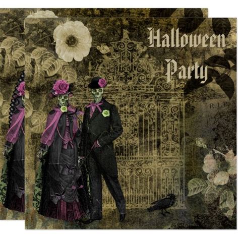 Elegant Shabby Chic Skeletons Halloween Party Invitation Sponsored