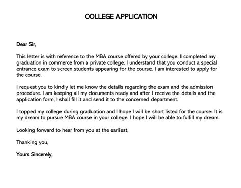 Free College Admission Application Letter Templates