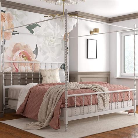 Dhp Jenny Lind Metal Canopy Bed 4 Post King Size Frame White Amazon
