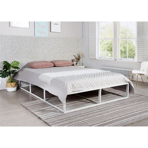 Homy Casa Cadre De Lit Plateforme En Métal Blanc 150 X 200 Cm 59x786