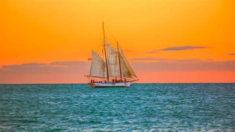 Florida Ocean And Sailboat During Sunset Hd Nature Wallpapers Hd