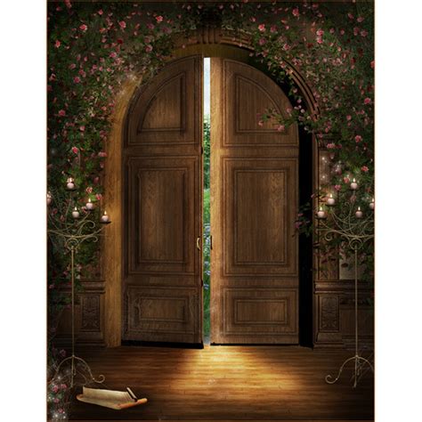 Vintage Brown Arch Door Backgrounds For Photo Studio Pink Flowers Vines