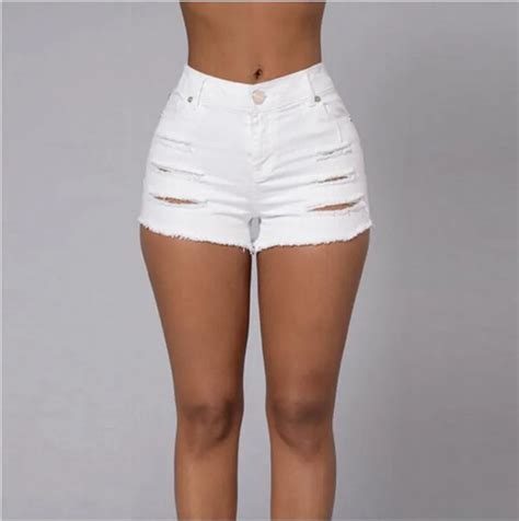 Heyouthoney Sexy Hot Summer Women Ladies Vintage Ripped Denim White Short Jeans High Waisted