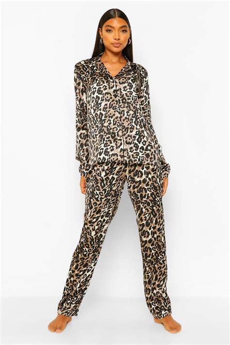 Tall Satin Leopard Print Pajama Pants Set Print Pajamas Onesie Pajamas Women Pajamas Women