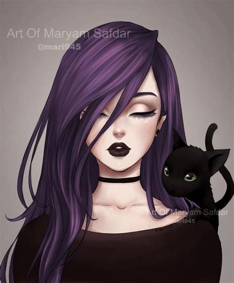 Purple Cat Girl By Mari945 On Deviantart Girls Cartoon Art Purple