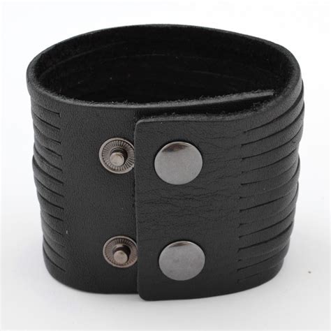 Designer Leather Double Lock Black Mens Bracelet