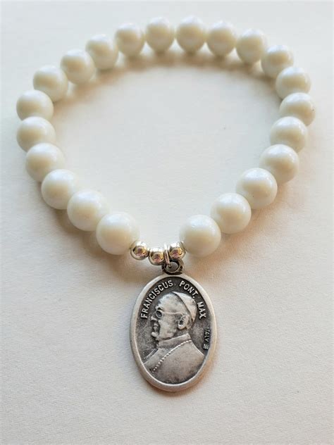 Pope Francis Bracelet Pearl White Glass Beads Etsy