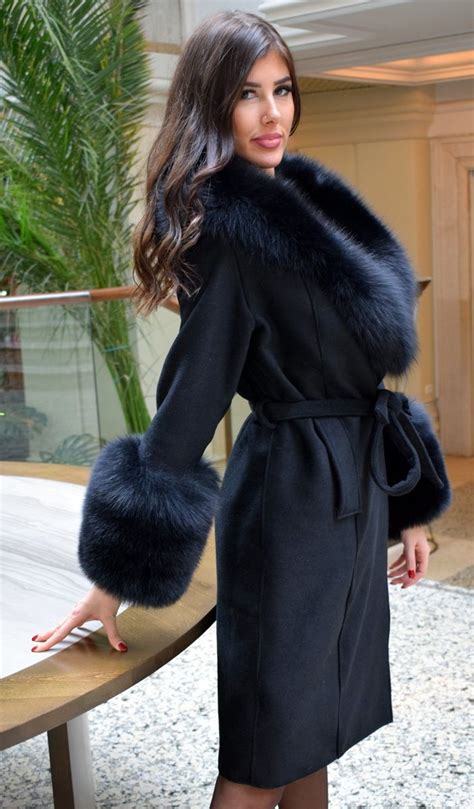 Cashmere Coat With Fur Fur Hood Coat Fur Collar Outfit Fur Clothing