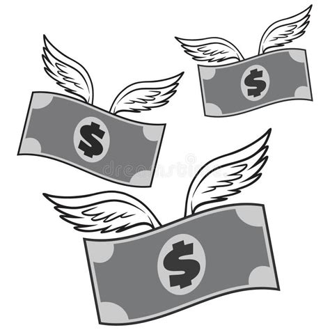 Black And White Flying Bag Of Money Stock Vector Illustration Of