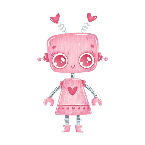 Premium Vector Illustration Of Cute Cartoon Pink Robot Girl Isolated