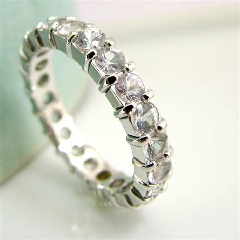 Mm White Sapphire Eternity Engagement Stack Ring White Gold Etsy