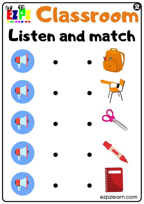 Listen And Match Interactive Worksheet For Classroom Objects Group 2