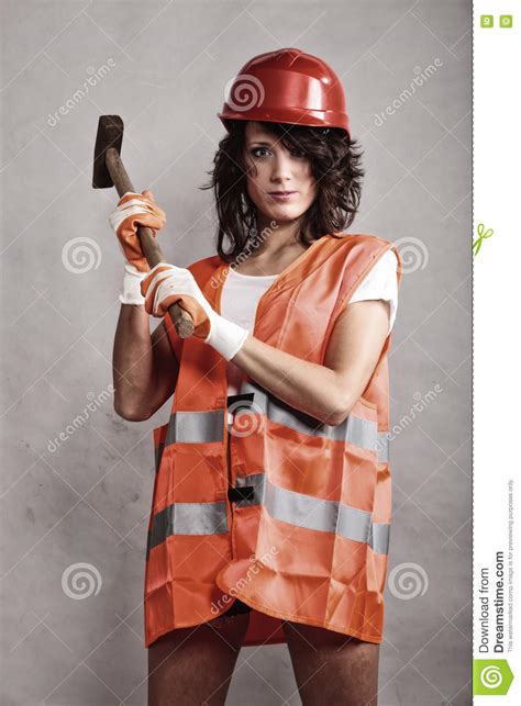 Girl In Safety Helmet Holding Hammer Tool Stock Image Image Of Contractor Carpenter 81939763