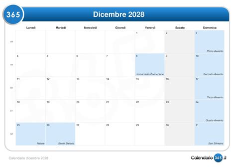 Calendario Dicembre 2028