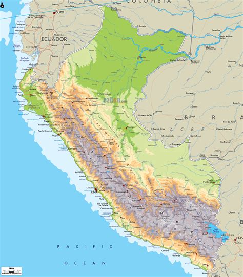 Large Physical Map Of Peru With Roads Cities And Airports Peru