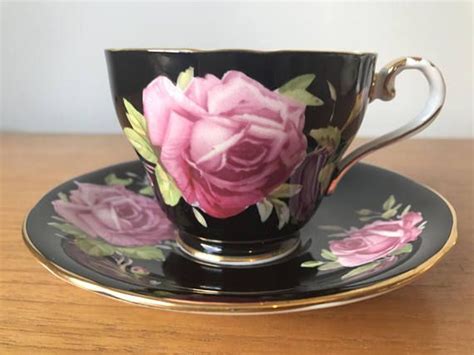 Reserved Black Aynsley Tea Cup And Saucer Large Pink Roses Etsy Tea Cups Aynsley Tea Cup