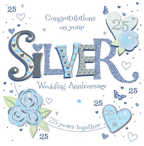 Handmade Silver 25th Wedding Anniversary Greeting Card Cards