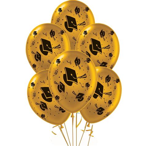 Graduation Balloons 11in Premium Gold With All Over Print Black Grad