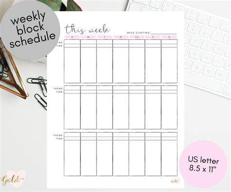 Weekly Block Schedule Template Printable Planner Us Letter Etsy