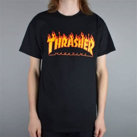 Thrasher Flame Logo Skate T Shirt Black Skate Clothing From Native