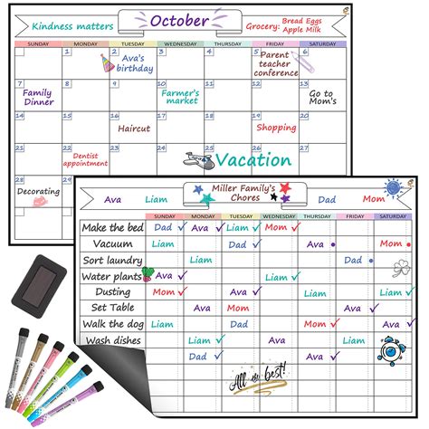 Buy Dry Erase Magnetic Fridge Calendar And Chore Chart For Multiple Kids
