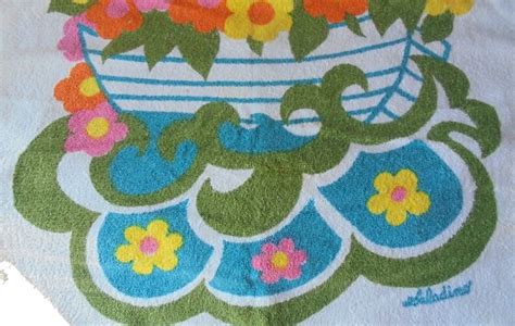 Vintage Bath Towel Retro Sailboat Filled With Flowers Towel Etsy
