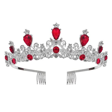 Luxury Handmade Alloy Crystal Tiara Pink And Red Rhinestone Crown