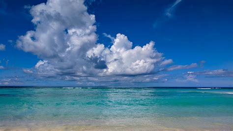 Beach Waves Calm Body Of Water Under White Clouds Blue Sky 4k Hd Ocean