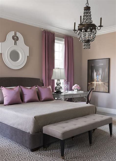 gray bed  purple pillows contemporary bedroom