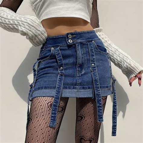 Women Denim Skirts Fashion Street Style Solid Color Zipper High Waist Short Mini Skirt With