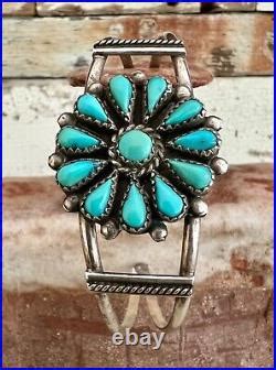 Vintage Navajo Petit Point Cluster Cuff Bracelet Silver Turquoise By