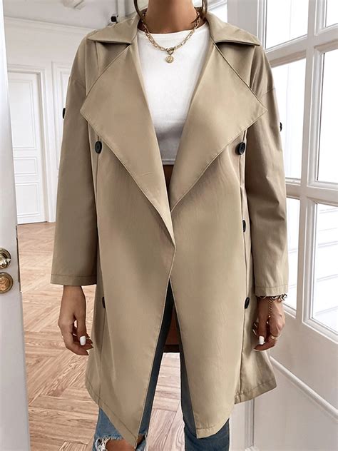 Shawl Collar Casual Plain Trench Coat Noracora