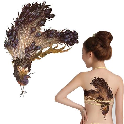 removable tattoo designs large peacock graphic sexy body art temporary tattoo stickers back