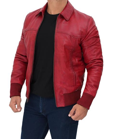 Red Leather Bomber Jacket Mens