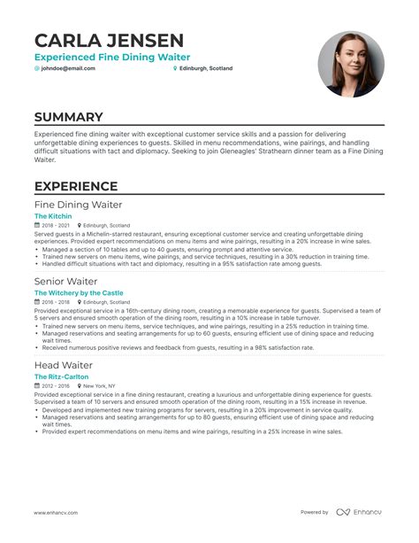 5 Fine Dining Resume Examples And Guide For 2023